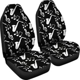 Saxophone Music Notes Treble Clef Black White Theme  Universal Fit Car Seat Covers