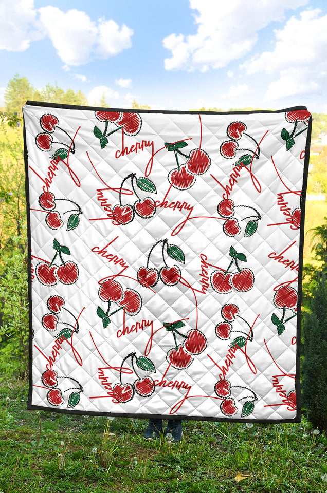 Hand Drawn Cherry Pattern Premium Quilt