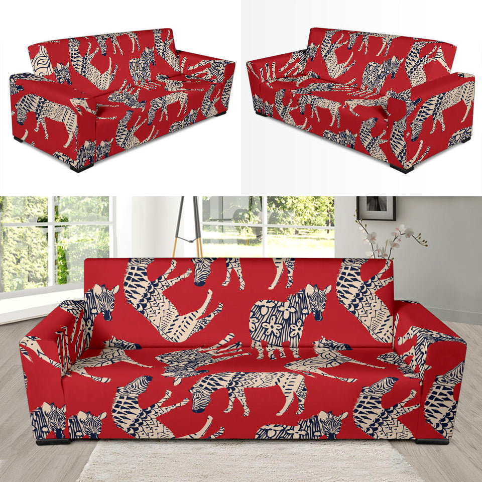 Zebra Abstract Red Background Sofa Slipcover