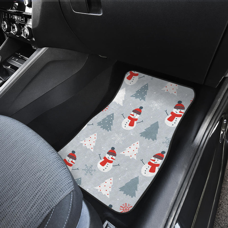 Snowman Christmas  Tree Snow Gray Background Front And Back Car Mats