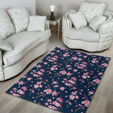 Pink Sakura Cherry Blossom Blue Background Area Rug