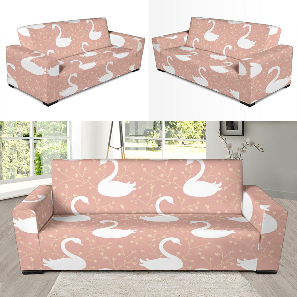 Swan Flower Light Pink Background Sofa Slipcover
