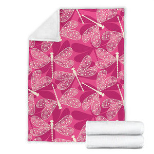 Beautiful Dragonfly Pink Background Premium Blanket