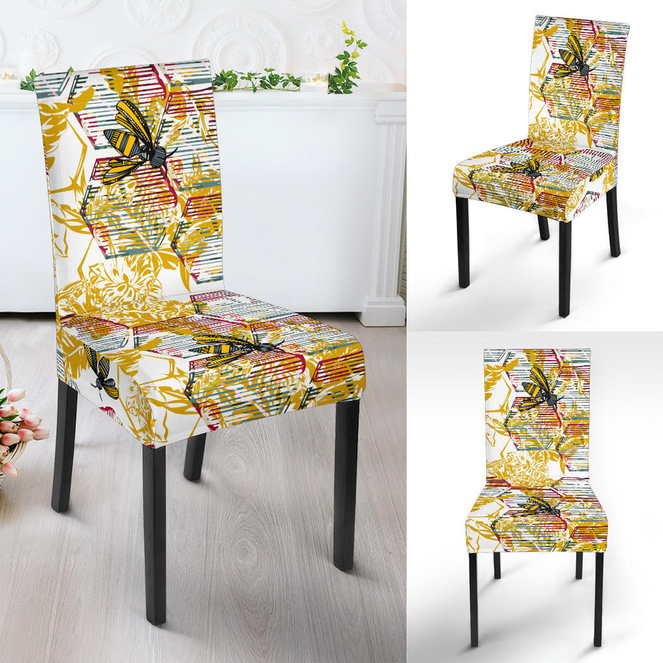 Cool Bee Honeycomb Leaves Pattern Dining Chair Slipcover