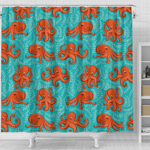 Octopus Turquoise Background Shower Curtain Fulfilled In US