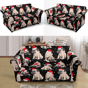 Christmas Pugs Santa_S Red Cap Pattern Loveseat Couch Slipcover