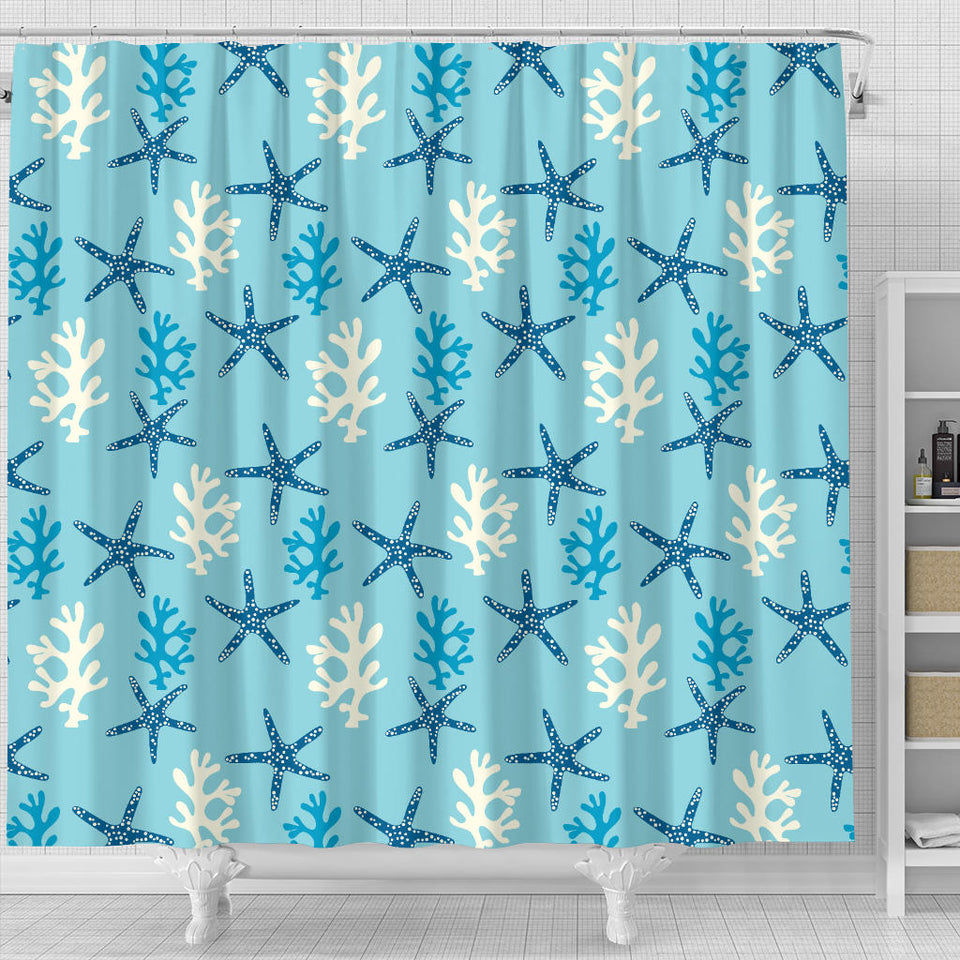 Blue Starfish Coral Reef Pattern Shower Curtain Fulfilled In US