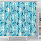 Blue Starfish Coral Reef Pattern Shower Curtain Fulfilled In US