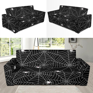 Spider Web Design Pattern Black Background White Cobweb Sofa Slipcover