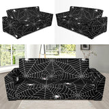 Spider Web Design Pattern Black Background White Cobweb Sofa Slipcover