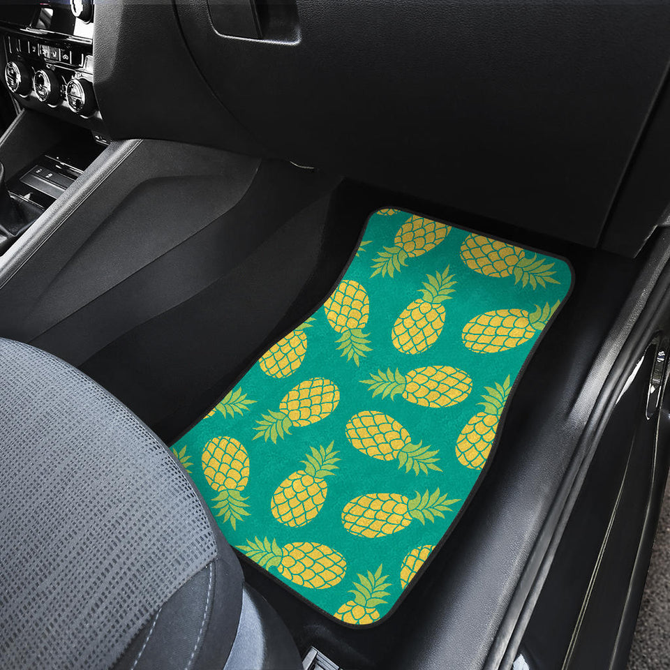 Pineapples Pattern Green Background Front And Back Car Mats