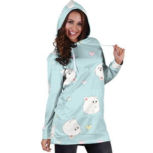 White Cute Hamsters Heart Pattern Women'S Hoodie Dress