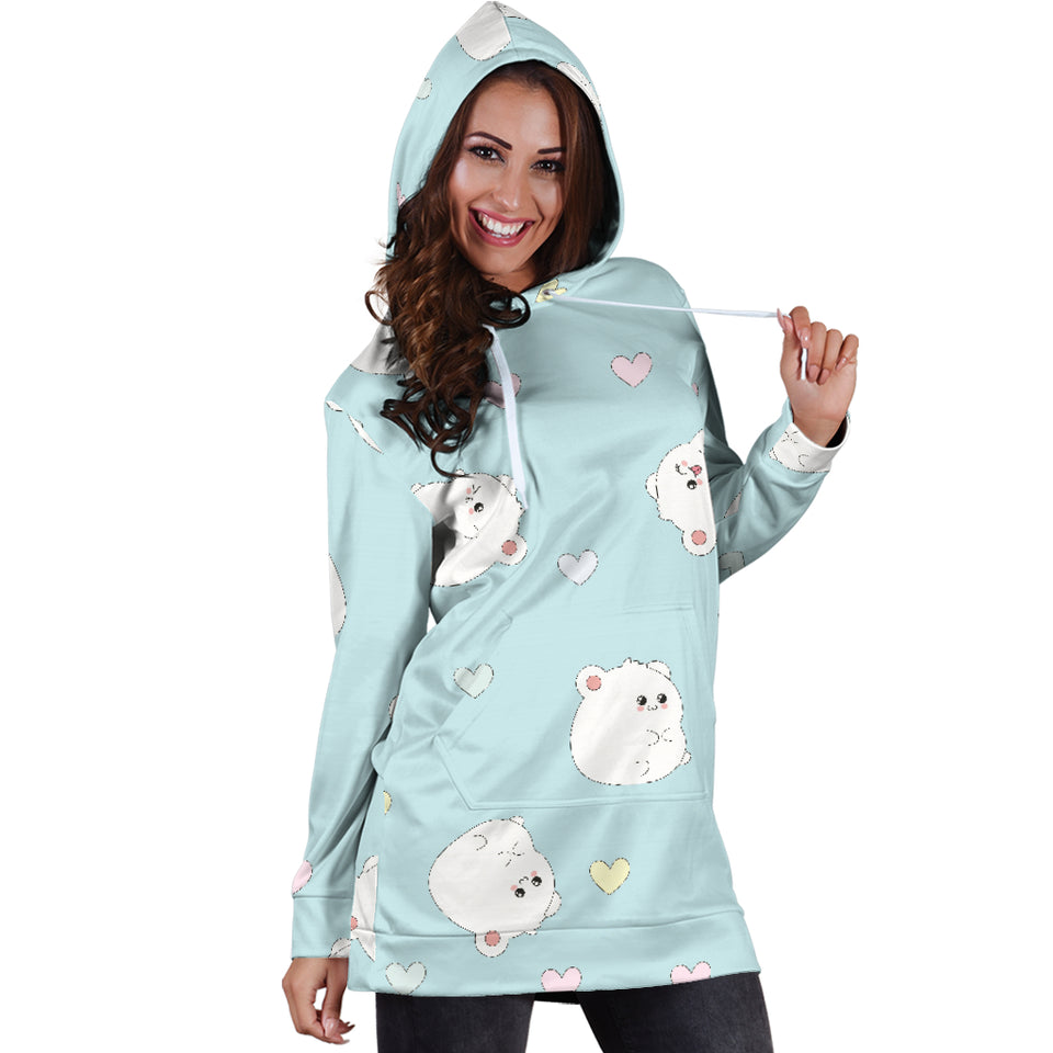 White Cute Hamsters Heart Pattern Women'S Hoodie Dress