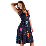 Watercolor Colorful Seahorse Pattern Sleeveless Midi Dress