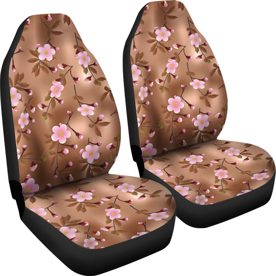Pink Sakura Cherry Blossom Drak Brown Background  Universal Fit Car Seat Covers