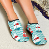 Red White Sailboat Wave Background Aqua Shoes