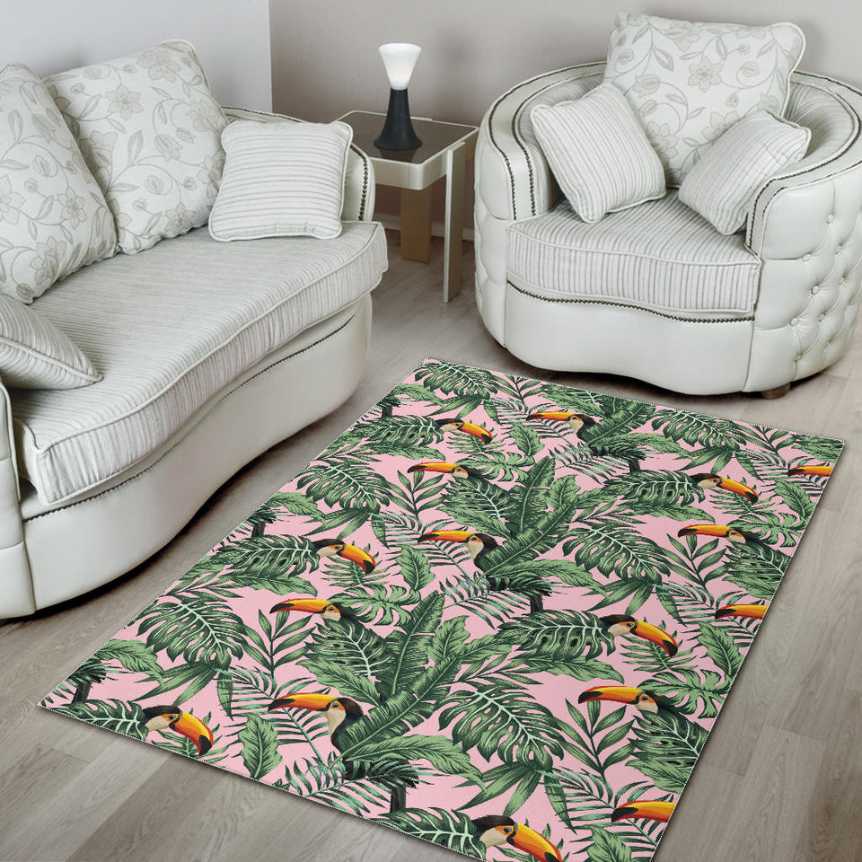 Toucan Tropical Green Jungle Palm Pattern Area Rug