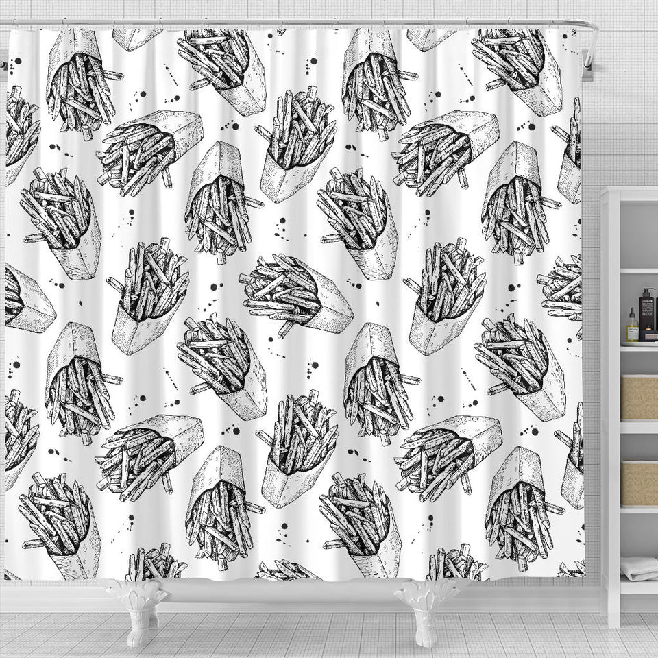 Hand Drawn French Fries Pattern Shower Curtain Fulfilled In US