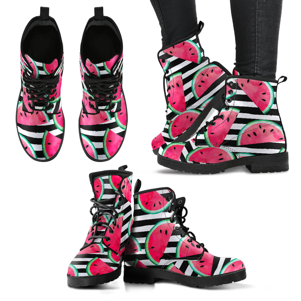 Watercolor Paint Textured Watermelon Pieces Leather Boots