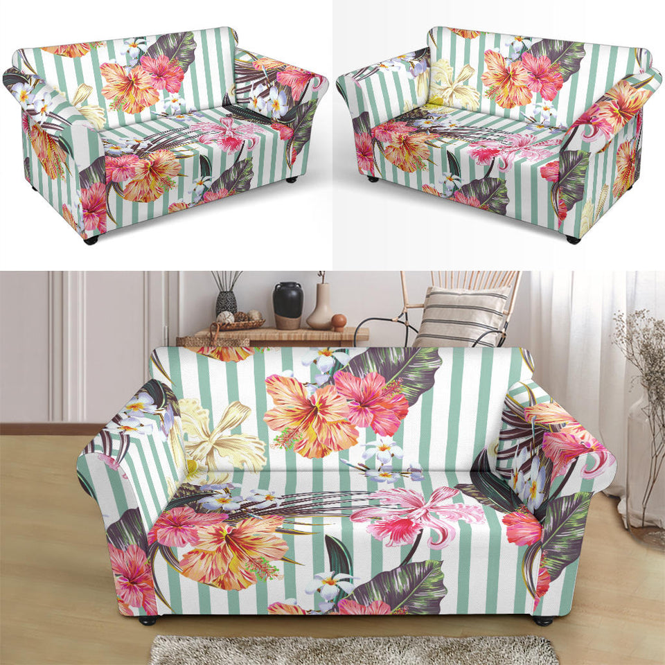 Colorful Orchid Flower Pattern Loveseat Couch Slipcover