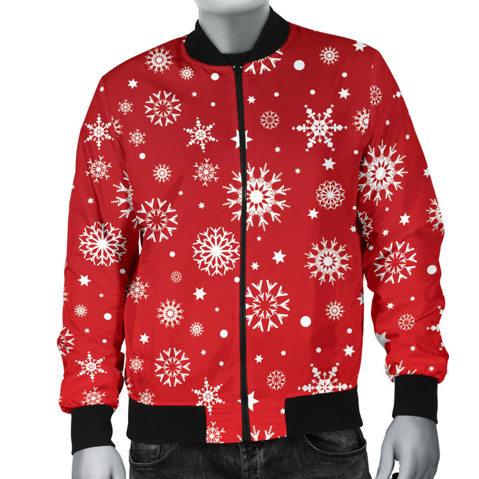 Snowflake Pattern Red Background Men'S Bomber Jacket