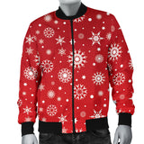 Snowflake Pattern Red Background Men'S Bomber Jacket