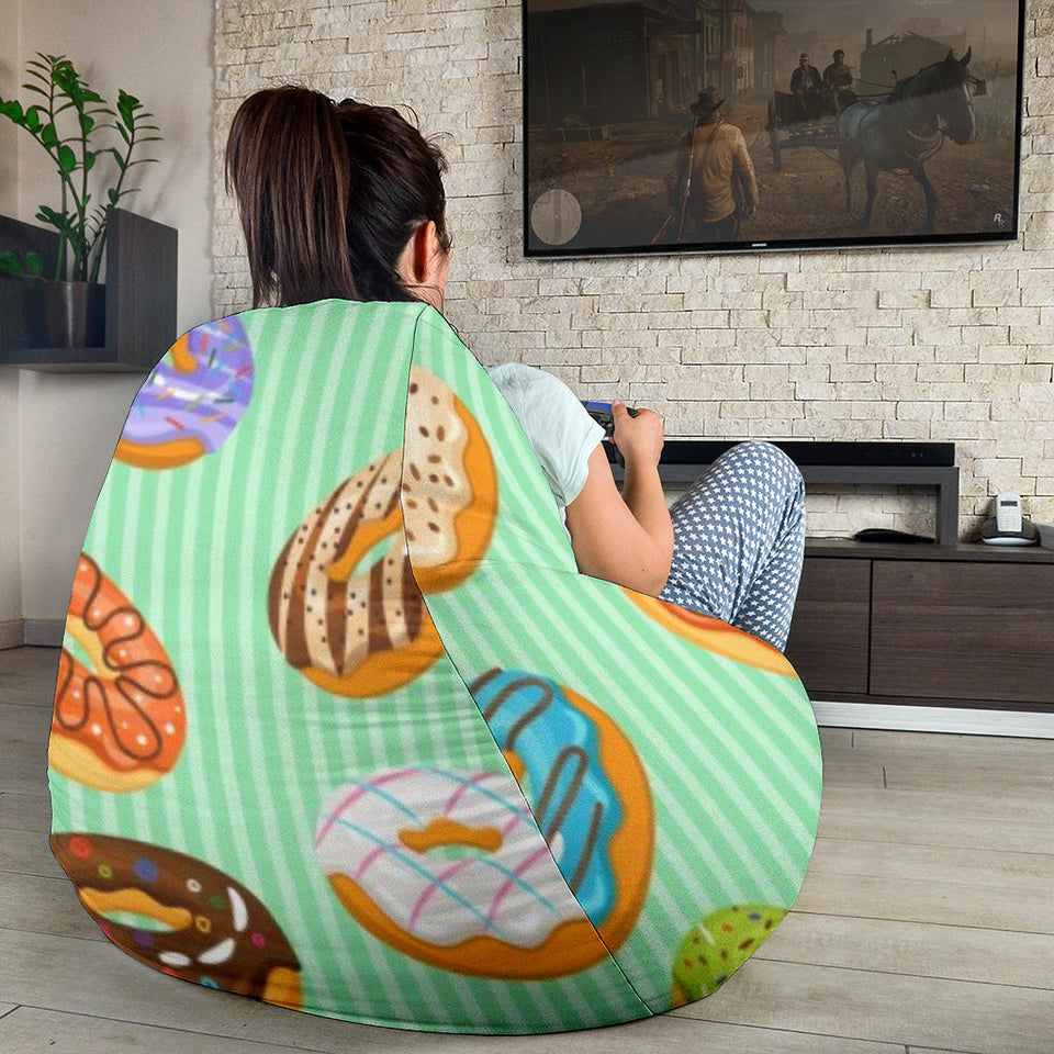 Colorful Donut Pattern Green Background Bean Bag Cover