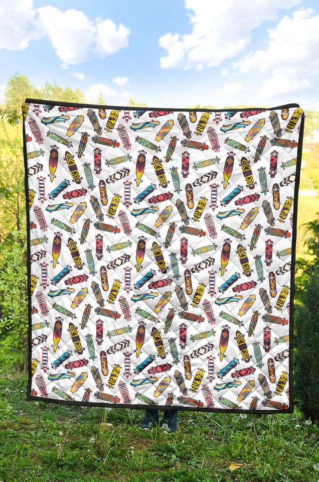 Skate Board Pattern Print Design 05 Premium Quilt