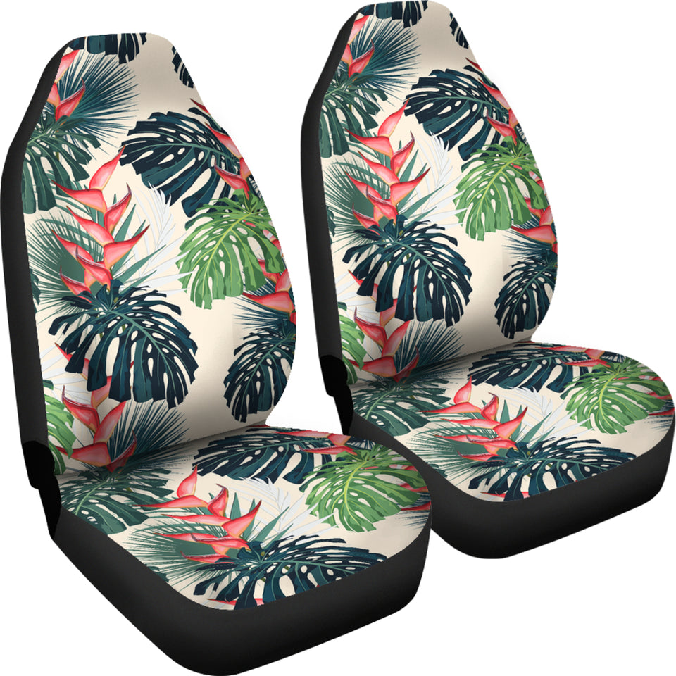 Heliconia Flowers, Palm And Monstera Leaves Universal Fit Car Seat Covers