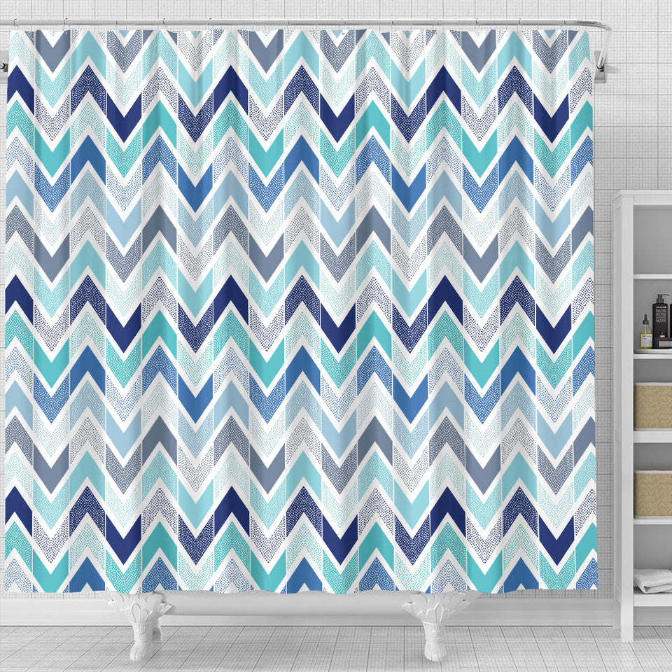 Zigzag  Chevron Blue Pattern Shower Curtain Fulfilled In US