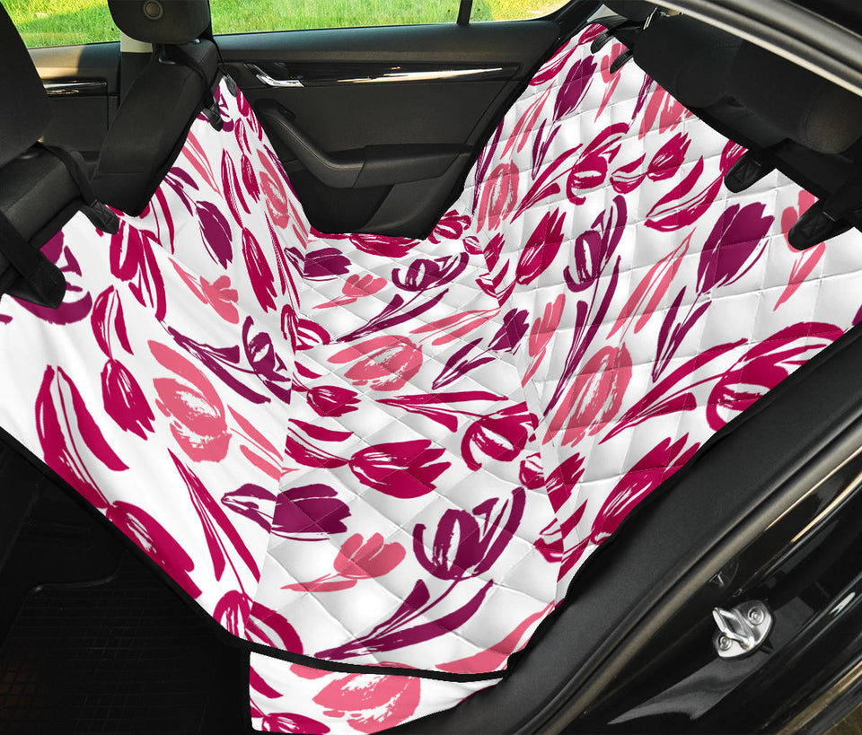 Pink Sketch Tulip Pattern Dog Car Seat Covers