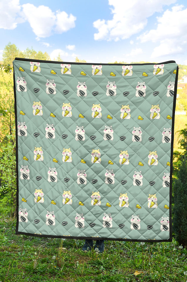 Cute Hamster Cheese Pattern Premium Quilt