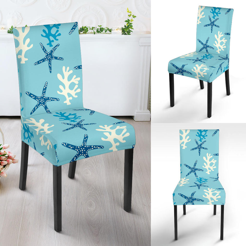Blue Starfish Coral Reef Pattern Dining Chair Slipcover