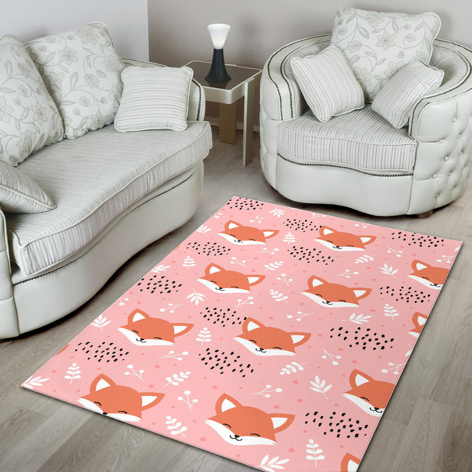Cute Fox Pattern Pink Background Area Rug