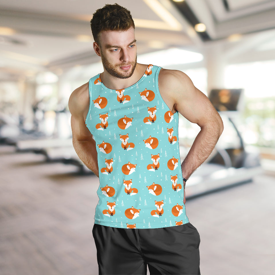 Fox pattern blue b ackground Men Tank Top