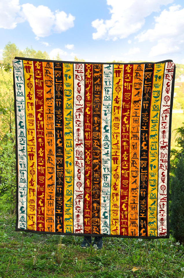 Egypt Hieroglyphics Pattern Print Design 01 Premium Quilt
