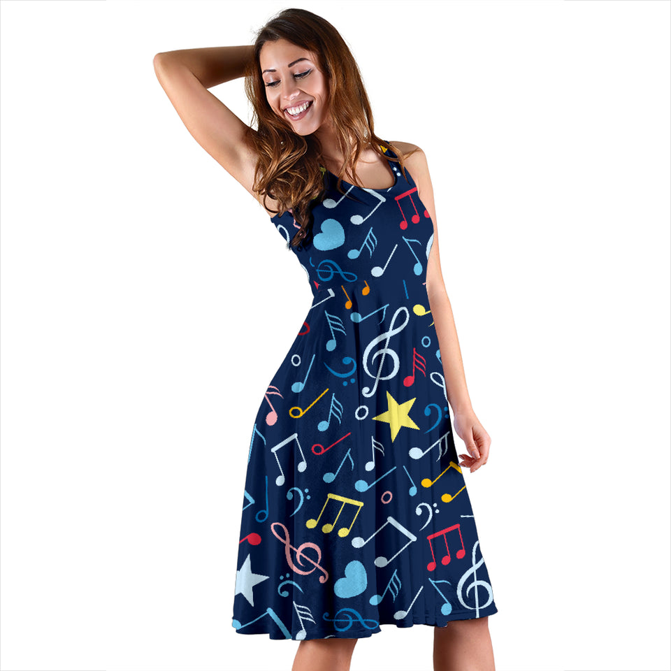 Music Notes Pattern Print Design 03 Sleeveless Midi Dress