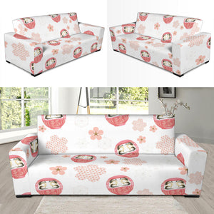 Daruma Japanese Wooden Doll Cherry Blossom Flower Pattern Sofa Slipcover
