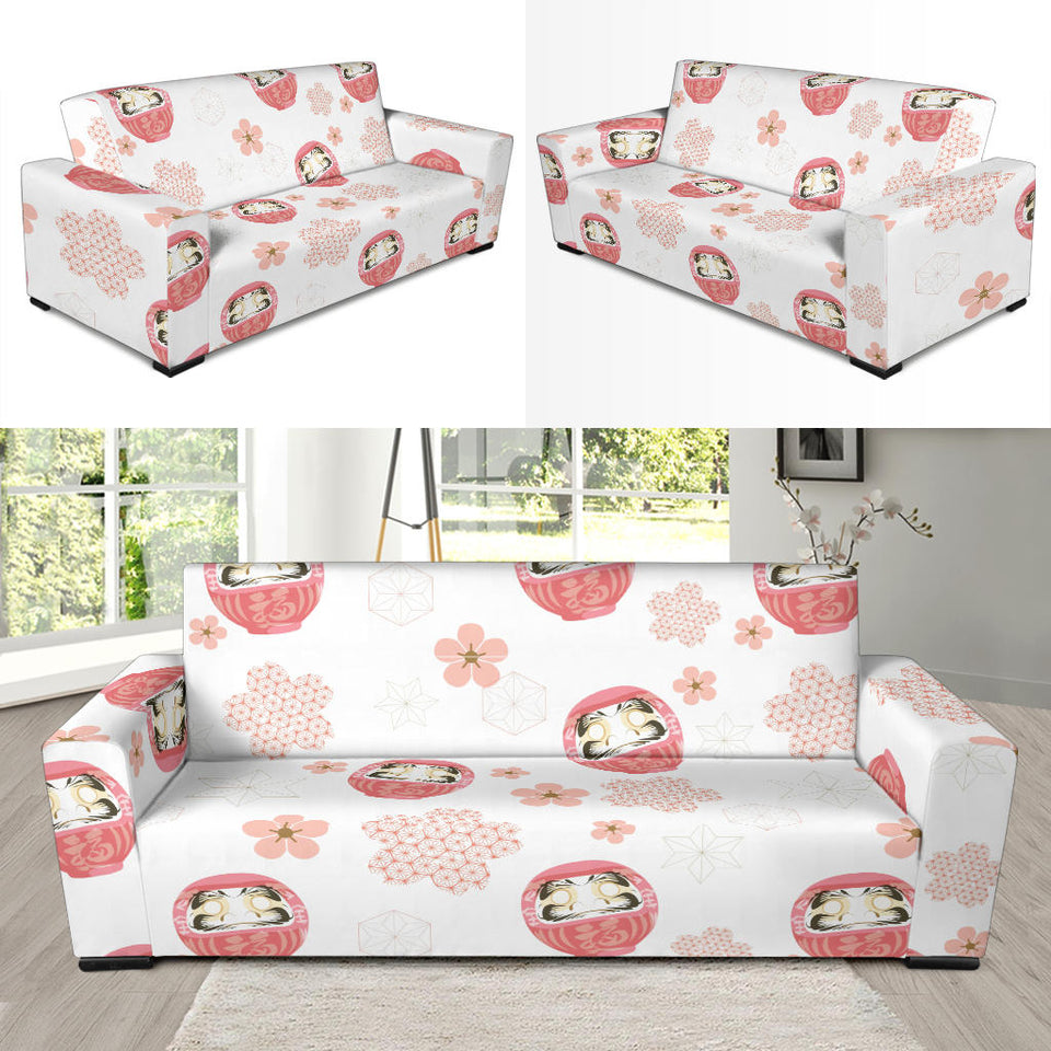 Daruma Japanese Wooden Doll Cherry Blossom Flower Pattern Sofa Slipcover