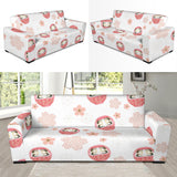 Daruma Japanese Wooden Doll Cherry Blossom Flower Pattern Sofa Slipcover
