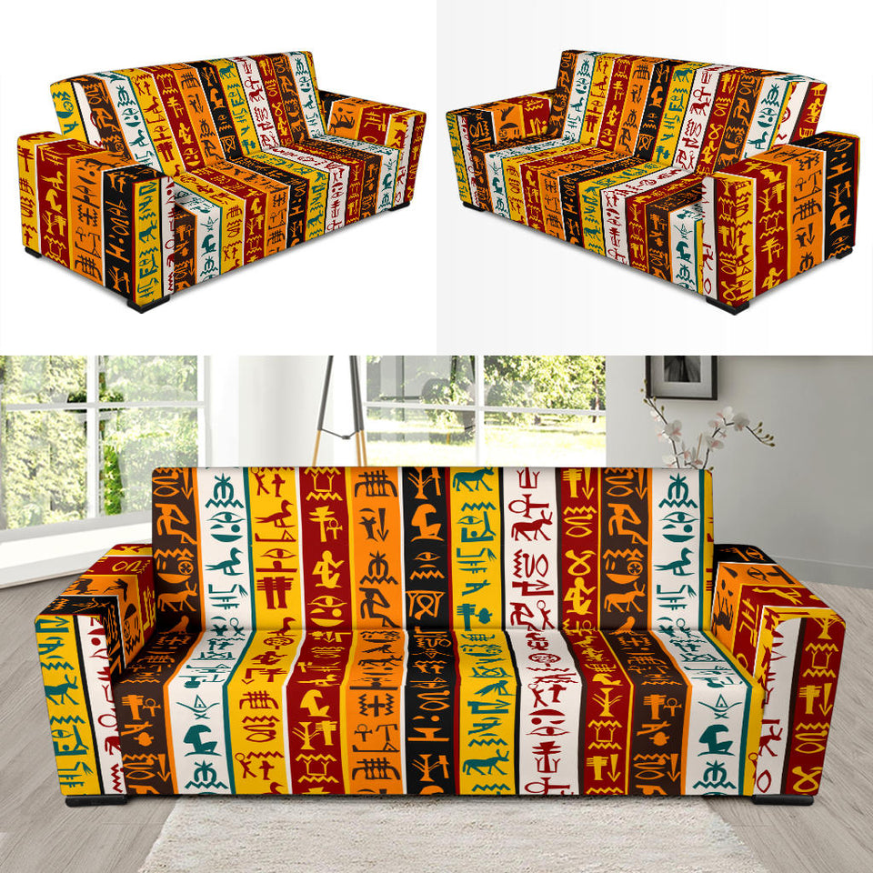 Egypt Hieroglyphics Pattern Print Design 01 Sofa Slipcover