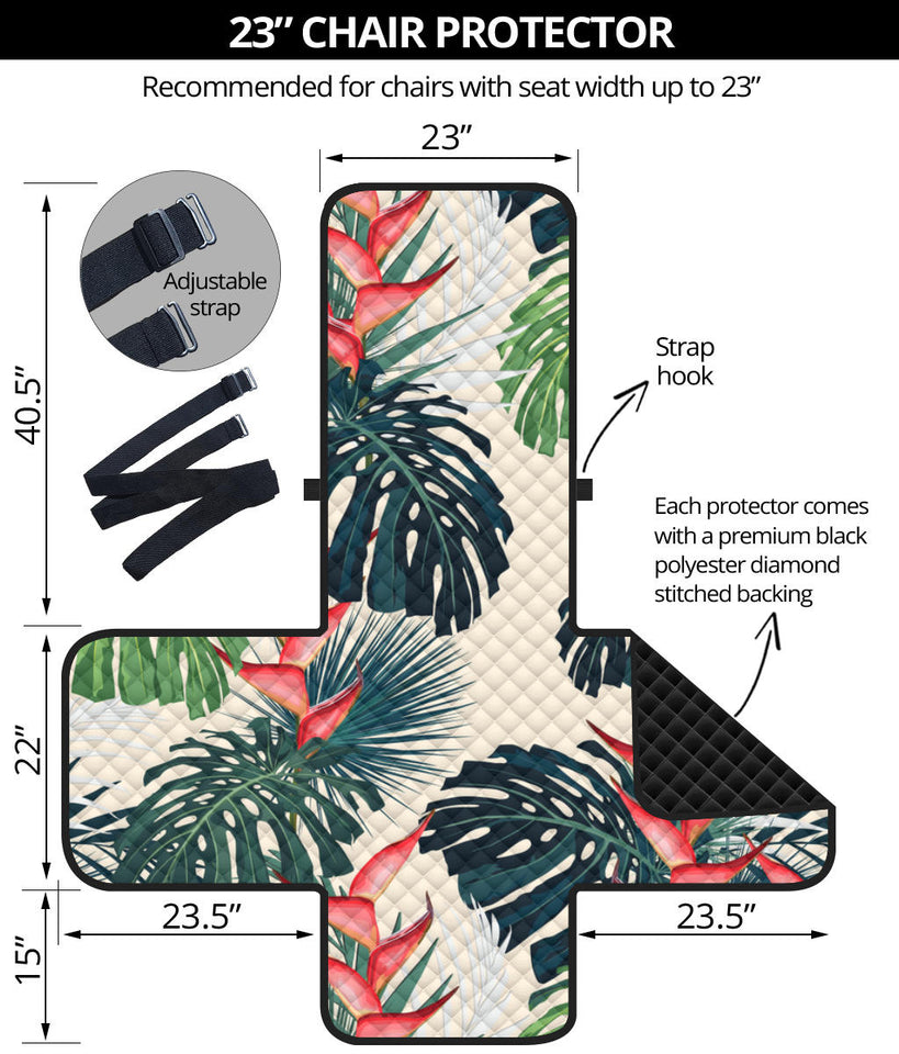 heliconia flowers, palm and monstera leaves Chair Cover Protector