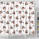 Cute Pugs Pink Heart Paw Pattern Shower Curtain Fulfilled In US