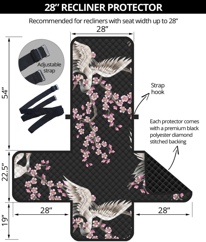 Japanese crane pink sakura pattern Recliner Cover Protector