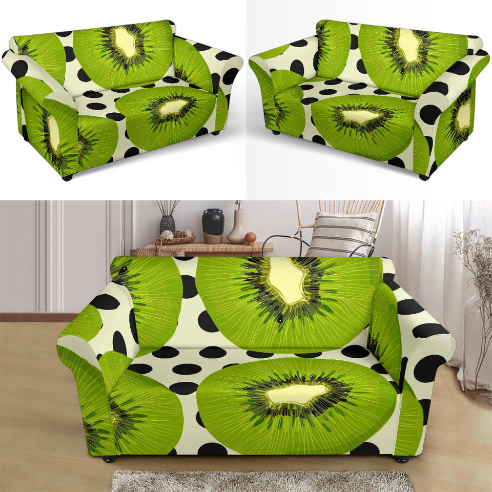 Kiwi Black Dot Background Loveseat Couch Slipcover