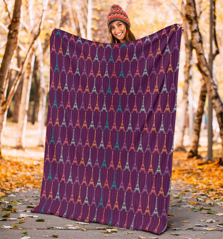 Eiffel Tower Pattern Print Design 05 Premium Blanket