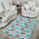 Red White Sailboat Wave Background Area Rug