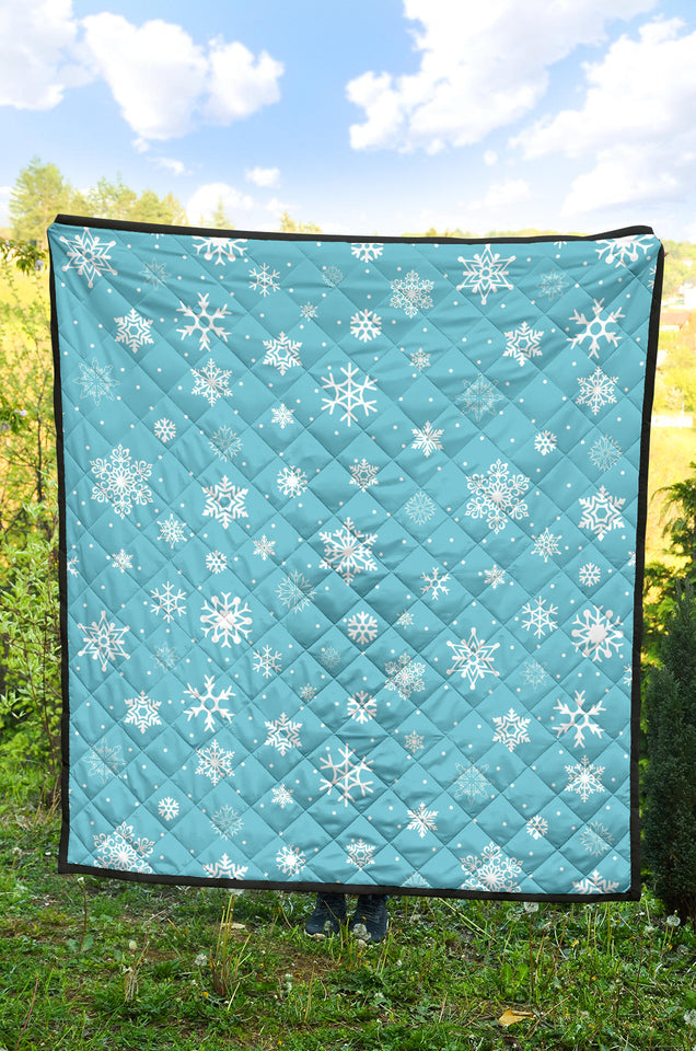Snowflake Pattern Blue Background Premium Quilt