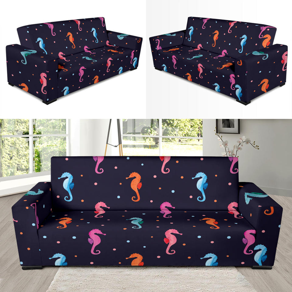 Watercolor Colorful Seahorse Pattern Sofa Slipcover