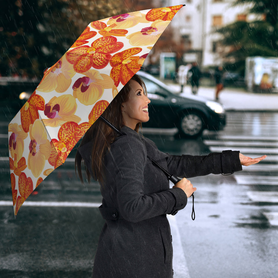 Orange Yellow Orchid Flower Pattern Background Umbrella